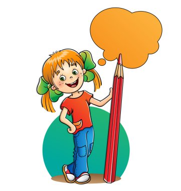Kız beyaz izole kırmızı kalem ile