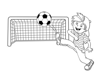 Coloring Page Outline Of A Boy kicking a soccer ball vector Coloring Page Outline Of A Boy kicking a soccer ball vector