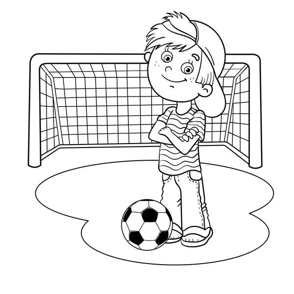 Vetores Colorir Pagina Contorno De Um Desenho Animado Menino Com Um Gol De Futebol E Bola De Futebol Desenho Vetorial Imagens Vetoriais Colorir Pagina Contorno De Um Desenho Animado Menino Com Um