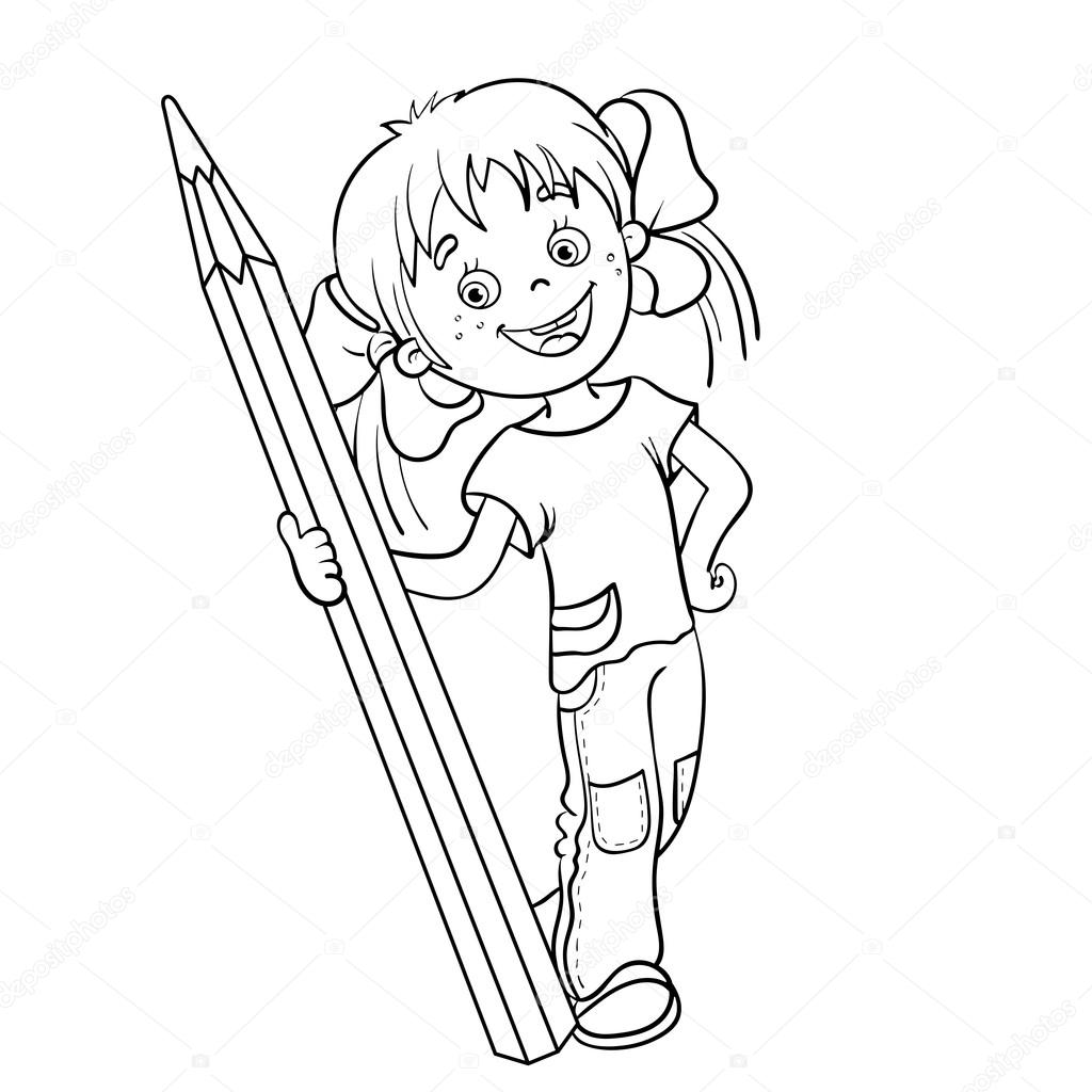 página para colorir menina dos desenhos animados ilustração de