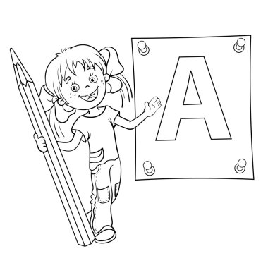 Kalem ve büyük le ile sayfa anahat bir çizgi film kız boyama