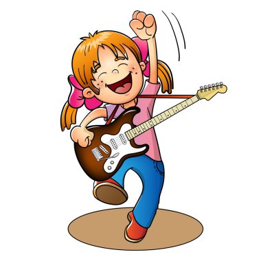 Sayfa anahat bir çizgi film Boy bir gitar ile boyama