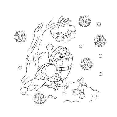 Sayfa anahat, komik bir kuş kış boyama