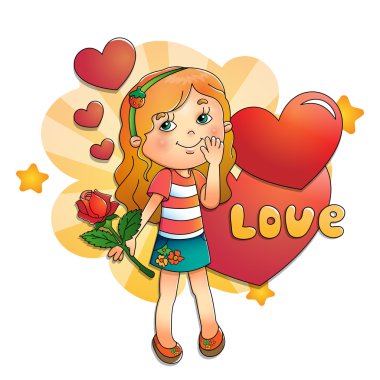 Güzel kızla el ile kalpleri üzerinde beyaz gül.