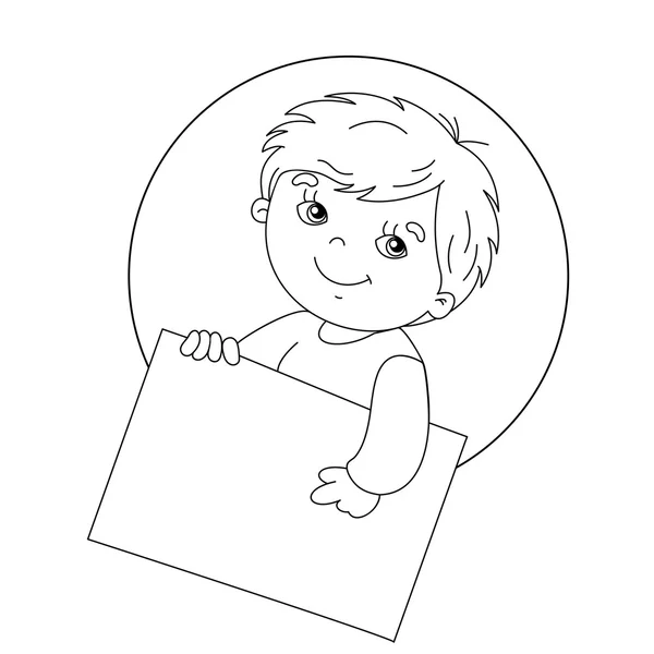 Dibujo para colorear de Cute boy sosteniendo un cartel — Vector de stock