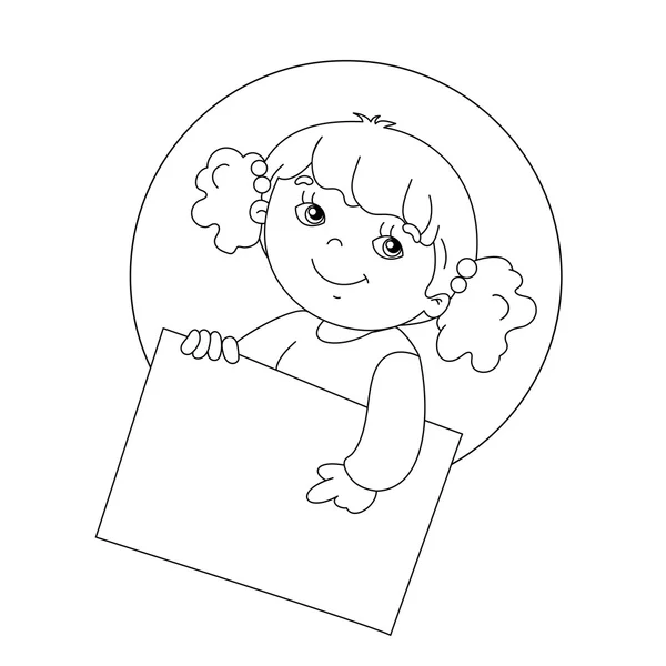 Dibujo de página para colorear de linda chica sosteniendo un signo — Vector de stock