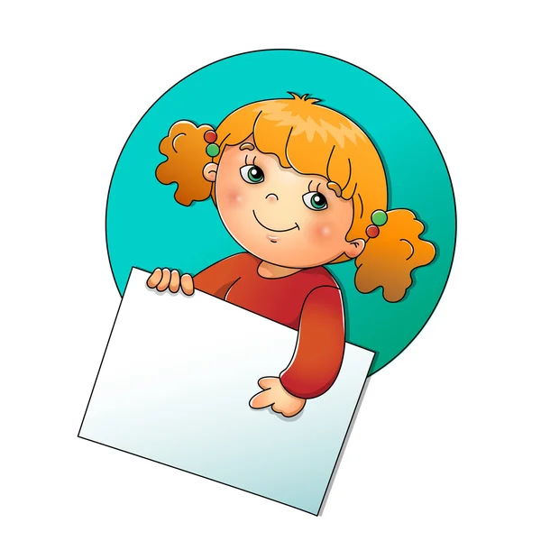 Cute girl holding a sign isolated on white background — Stock Vector