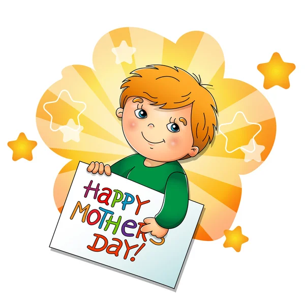 Schattige jongen met een kaart voor Mother's Day — Stockvector