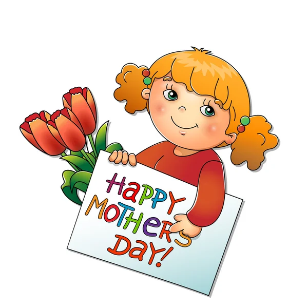 Cute girl with a card for Mother's Day with flowers