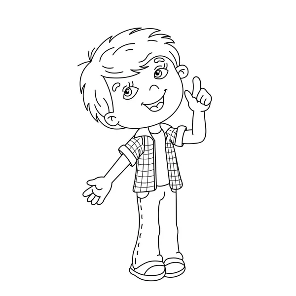 Desenho de página para colorir de desenho animado Boy com grande ideia — Vetor de Stock