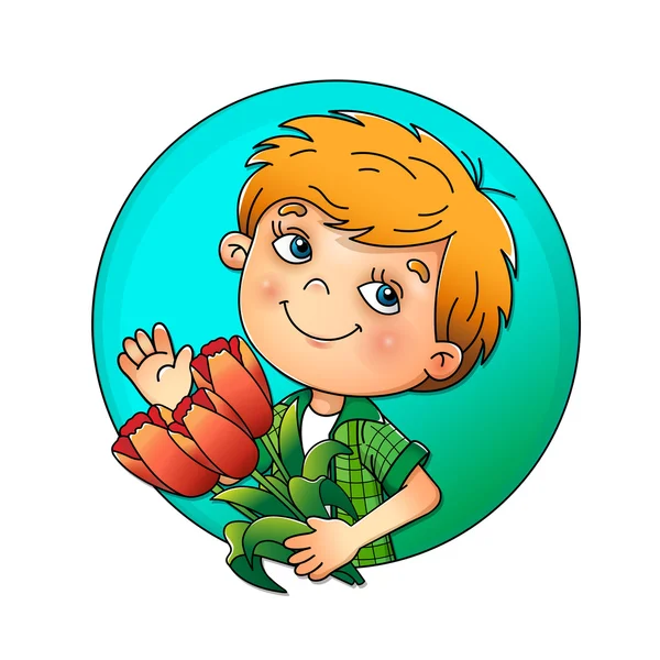 Хлопчик з букетом тюльпани — стоковий вектор