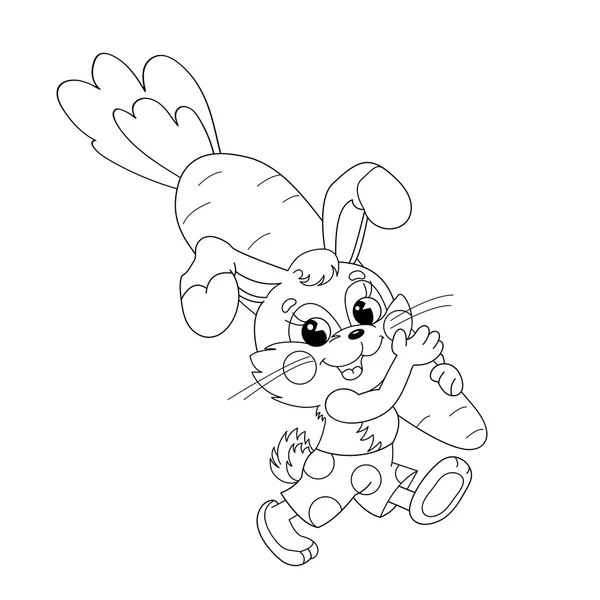 Coloring Page Outline Of funny Bunny carrying big carrot — Stock Vector