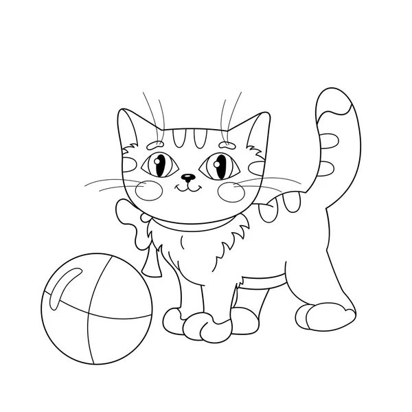 Kolorowanki Strona konspektu z puszysty kotek, grający z piłką — Wektor stockowy