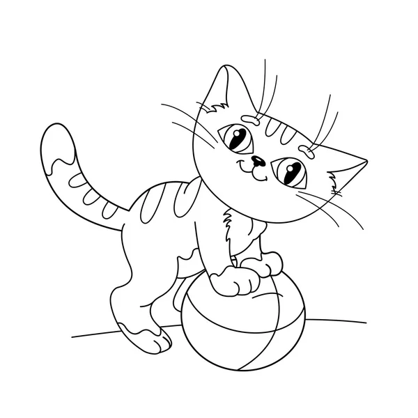 Coloring Page Outline Of a fluffy kitten playing with ball — Stock Vector