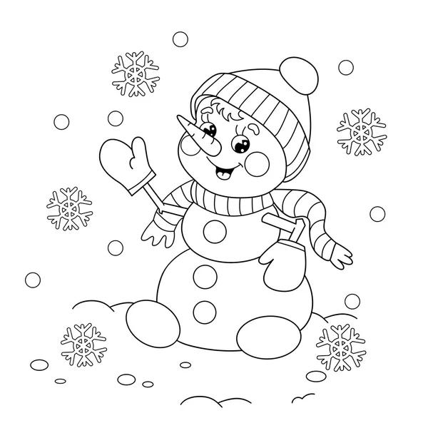 Desenho da página de colorir de boneco de neve dos desenhos animados —  Vetores de Stock