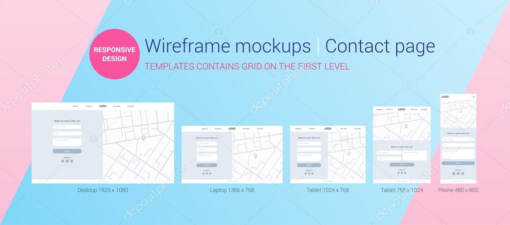 Download Responsive Web Design Wireframe Mockups Contact Page Prototype Vector Image By C Radionastya Vector Stock 111008542