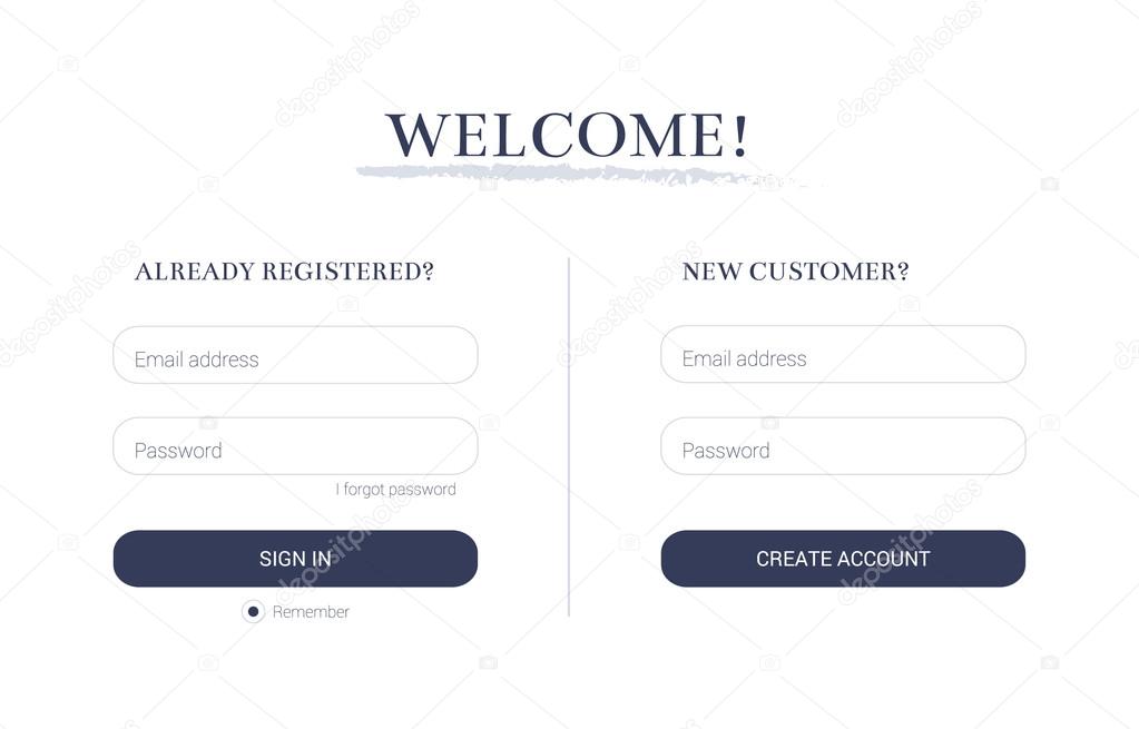 UI elements, Login form and Registration form, strict clean style, flat