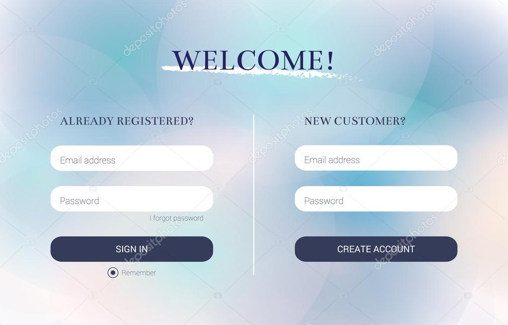 UI elements, Login form and Registration form, strict clean style, flat