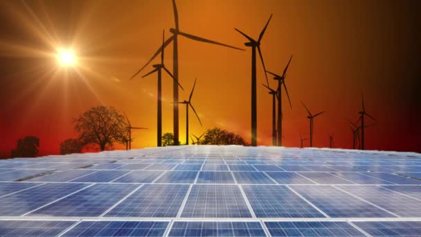 Windenergieanlagen Und Sonnenkollektoren Klimawandel — Stockvideo