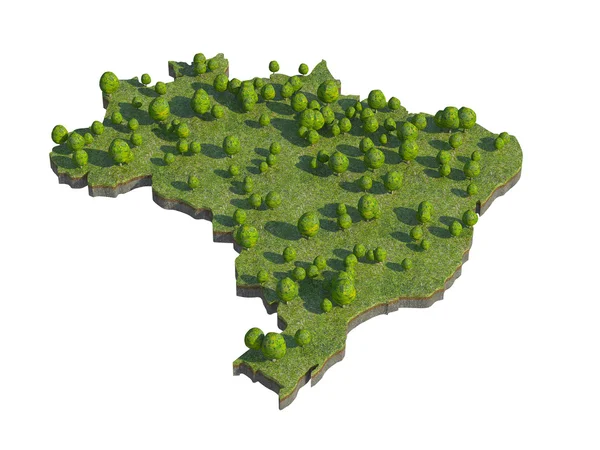 3D render van Brazilië kaart sectie gesneden geïsoleerd op wit met uitknippad — Stockfoto