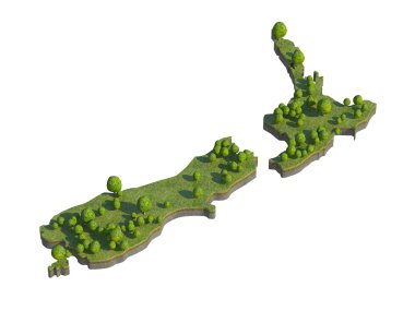 Yeni Zelanda Harita kesitini 3D render izole üzerinde beyaz kırpma yolu ile kesmek