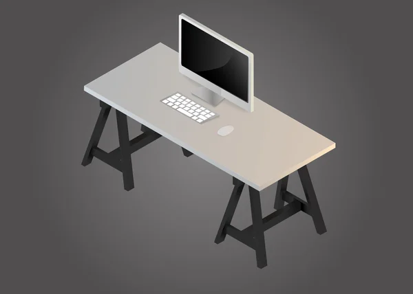 Ізометричний робочий стіл з комп'ютерною мишкою і клавіатурою зверху — стоковий вектор