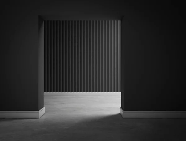 Leere dunkle schwarze Zimmer Halle 3D-Rendering — Stockfoto