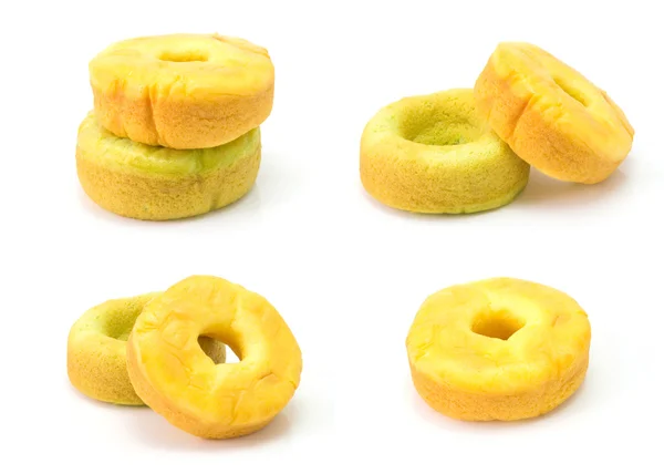 Conjunto de bolo de donut amarelo e verde isolado em branco — Fotografia de Stock