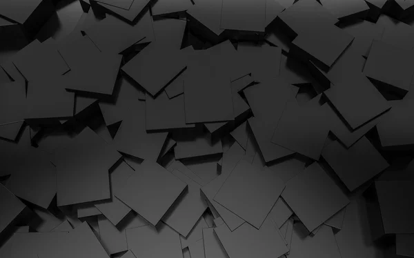 Caixa de cubo preto espalhando no chão 3d renderização — Fotografia de Stock