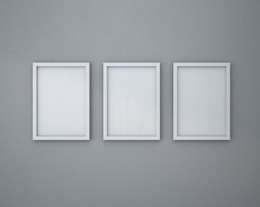 3 boş çerçeve gri duvar.