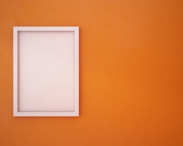 주황색 벽에 빈 프레임. — 스톡 사진