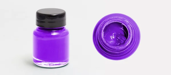 Blueviolet Acrylfarbe Flasche Seiten- und Draufsicht weiß isoliert — Stockfoto