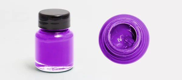 Darkorchid Acrylfarbe Flasche Seiten- und Draufsicht weiß isoliert — Stockfoto