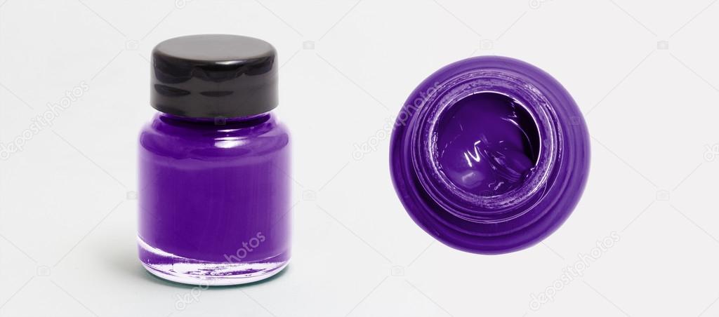 indigo acrylic color bottle side and top view white isolated