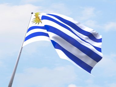 Açık gökyüzü uçan Uruguay bayrağı.