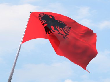 Açık gökyüzü uçan Arnavutluk bayrağı.