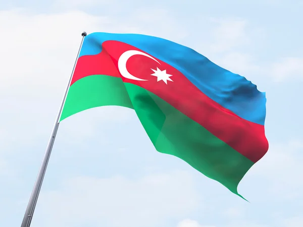 Azerbaidzan lippu liehuu kirkkaalla taivaalla . — kuvapankkivalokuva
