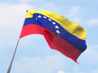 Açık gökyüzü uçan Venezuela bayrak.