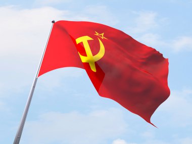 Açık gökyüzü uçan Sovyetler Birliği bayrağı.
