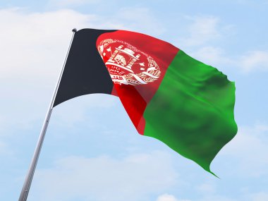 Açık gökyüzü uçan Afganistan bayrağı.