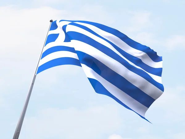 Kreikka lippu liehuu kirkkaalla taivaalla . — kuvapankkivalokuva