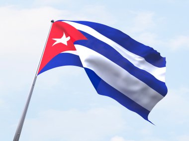 Açık gökyüzü uçan Küba bayrağı.