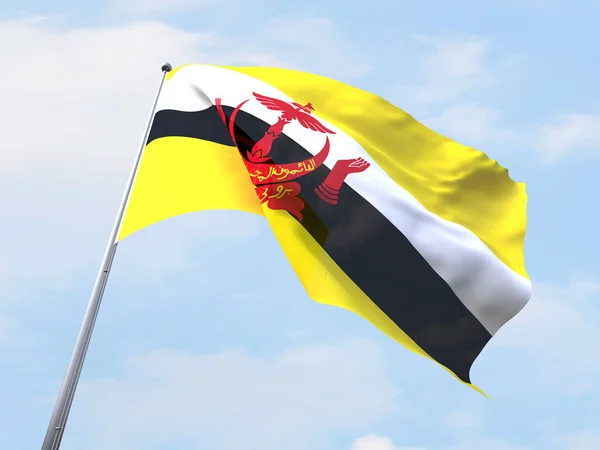 Brunei lippu liehuu kirkkaalla taivaalla . — kuvapankkivalokuva