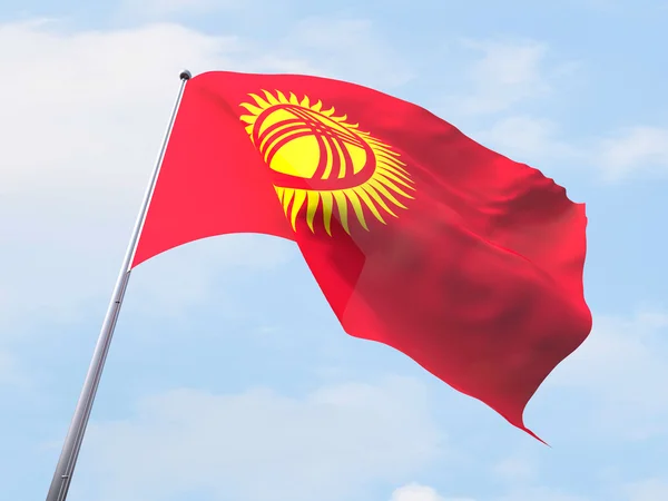 吉尔吉斯斯坦旗帜迎风飘扬在晴朗的天空. — 图库照片