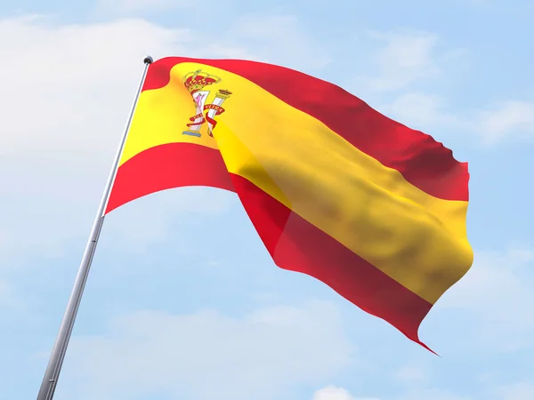 西班牙旗帜迎风飘扬在晴朗的天空. — 图库照片