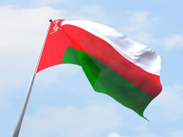 Omanflagget som flagger på klar himmel . – stockfoto
