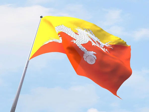 Bhutanin lippu liehuu kirkkaalla taivaalla . — kuvapankkivalokuva