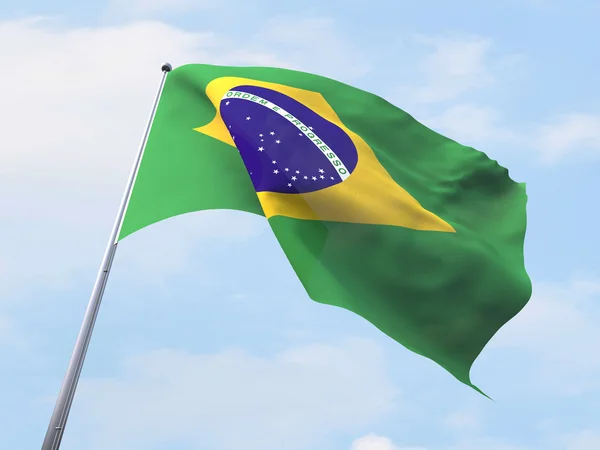 Brasilien flag flyver på klar himmel . - Stock-foto