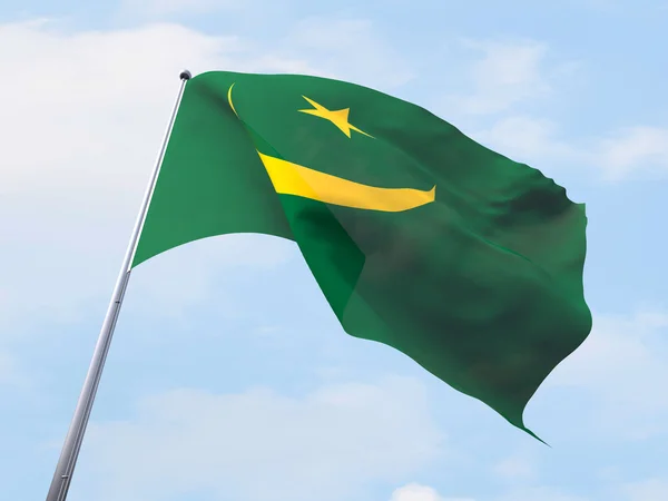 Vlag van Mauritanië op heldere hemel. — Stockfoto