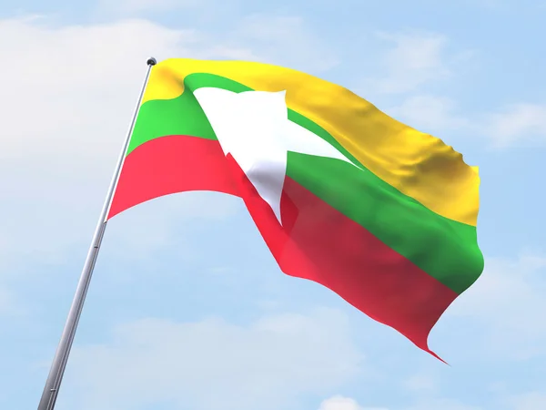 Myanmar flag flying on clear sky. — Stock Photo, Image